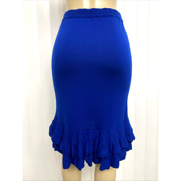 Moschino Couture Wool Skirt Knit Tiered Ruffled Royal Blue Knee Length 10 M - Picture 6 of 10